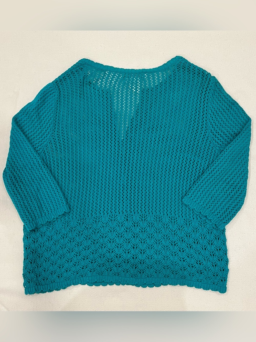 Norm Thompson Crochet Cardigan Sweater 100% Cotton Coastal Grandma Green Size XL - Picture 9 of 12